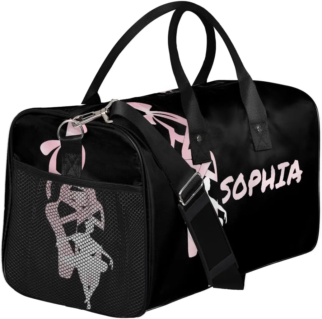 Personalized Dance Bag Travel Duffle Bag Custom Name Sport Gym Bag Carry On Weekender Bag Sleepover Athletic Bag for Women, Black Background