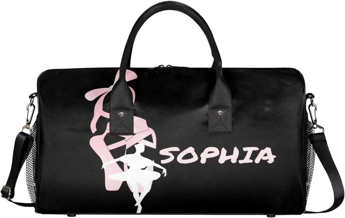 Personalized Dance Bag Travel Duffle Bag Custom Name Sport Gym Bag Carry On Weekender Bag Sleepover Athletic Bag for Women, Black Background