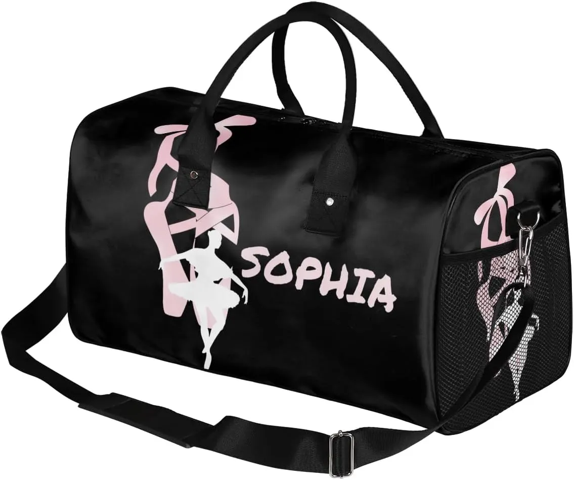 Personalized Dance Bag Travel Duffle Bag Custom Name Sport Gym Bag Carry On Weekender Bag Sleepover Athletic Bag for Women, Black Background