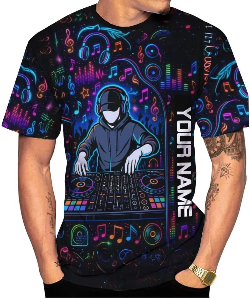 Personalized DJ 3D Shirts, Disc Jockey 3D Shirt, Disc Jockey T-Shirt Gifts for Men, Custom DJ Shirt for EMD Music Festival
