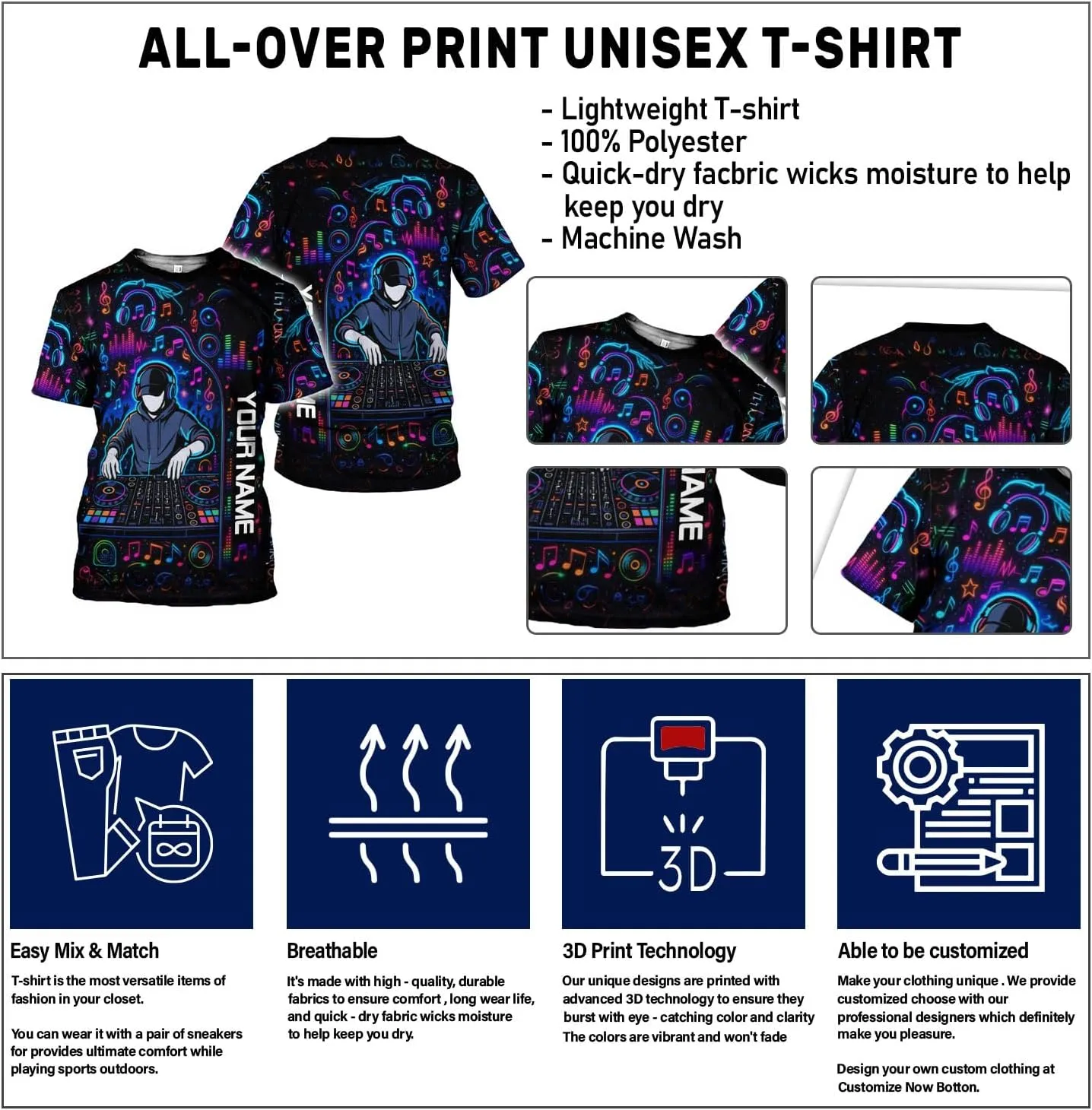 Personalized DJ 3D Shirts, Disc Jockey 3D Shirt, Disc Jockey T-Shirt Gifts for Men, Custom DJ Shirt for EMD Music Festival