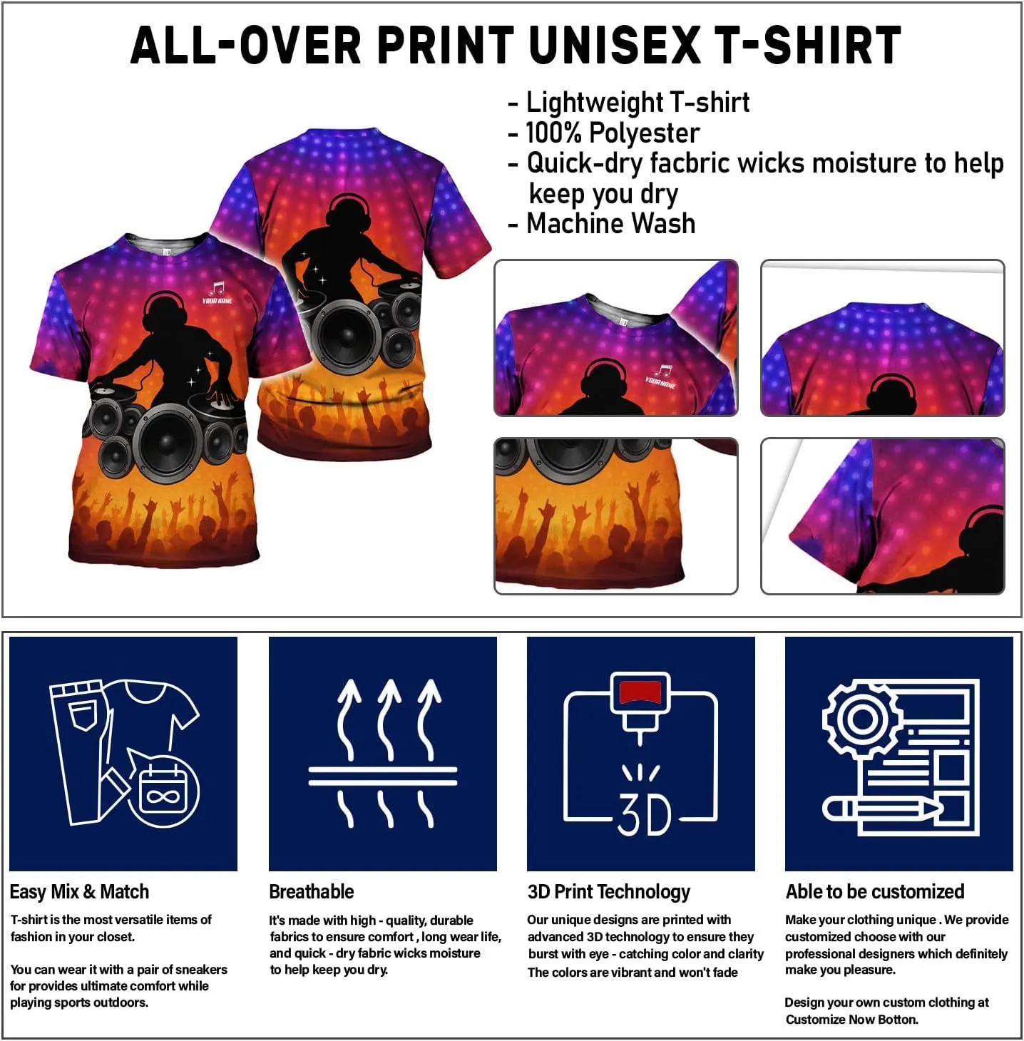 Personalized DJ 3D Shirts, Disc Jockey 3D Shirt, Disc Jockey T-Shirt Gifts for Men, Custom DJ Shirt for EMD Music Festival