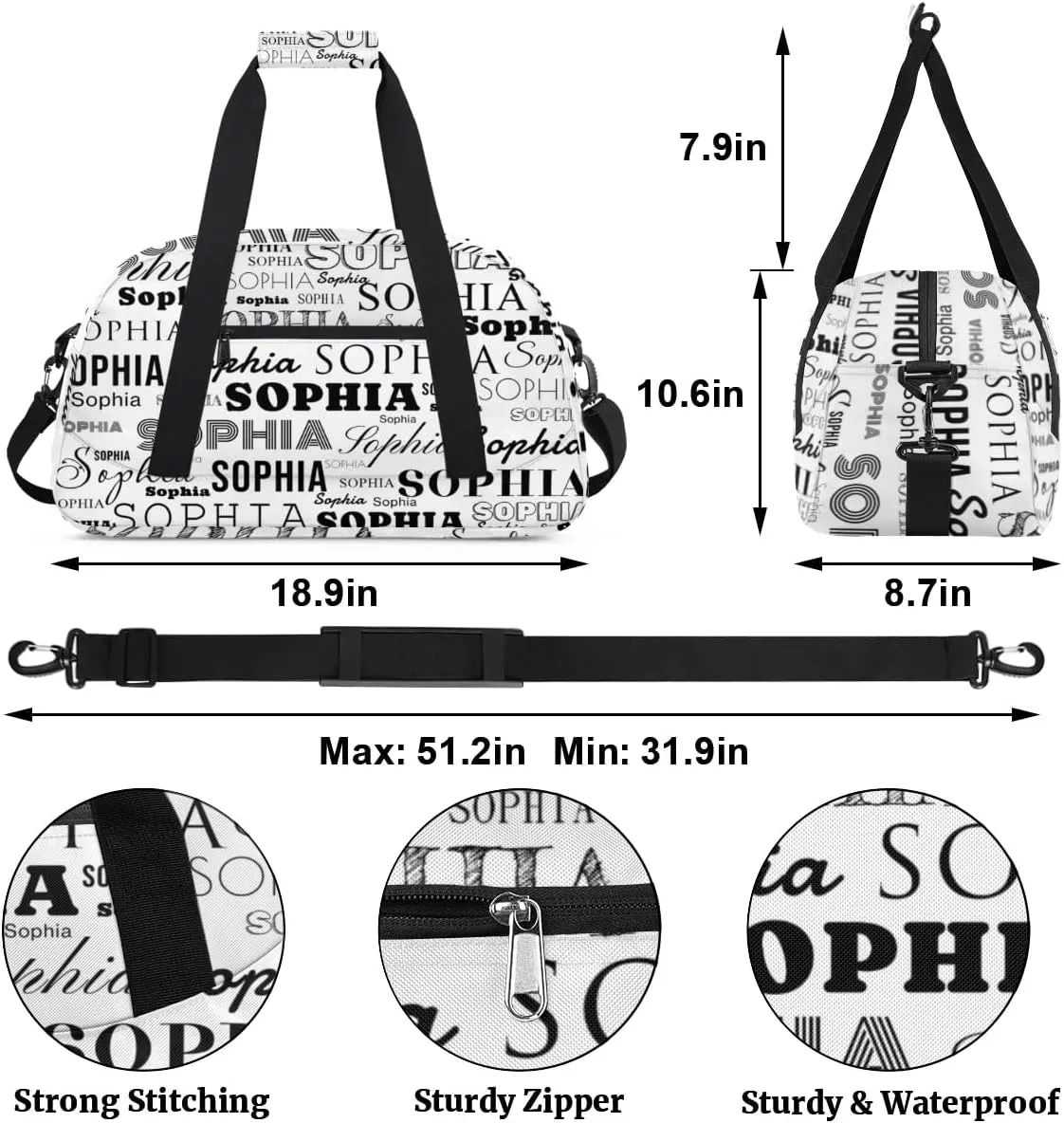 Personalized Duffel Bag Custom Dance Bag for Girls Customized Kids Gymnastics Creative Name Ballet Bag Overnighter Travel Carry on Tote Sport for Boys Backpack White Color