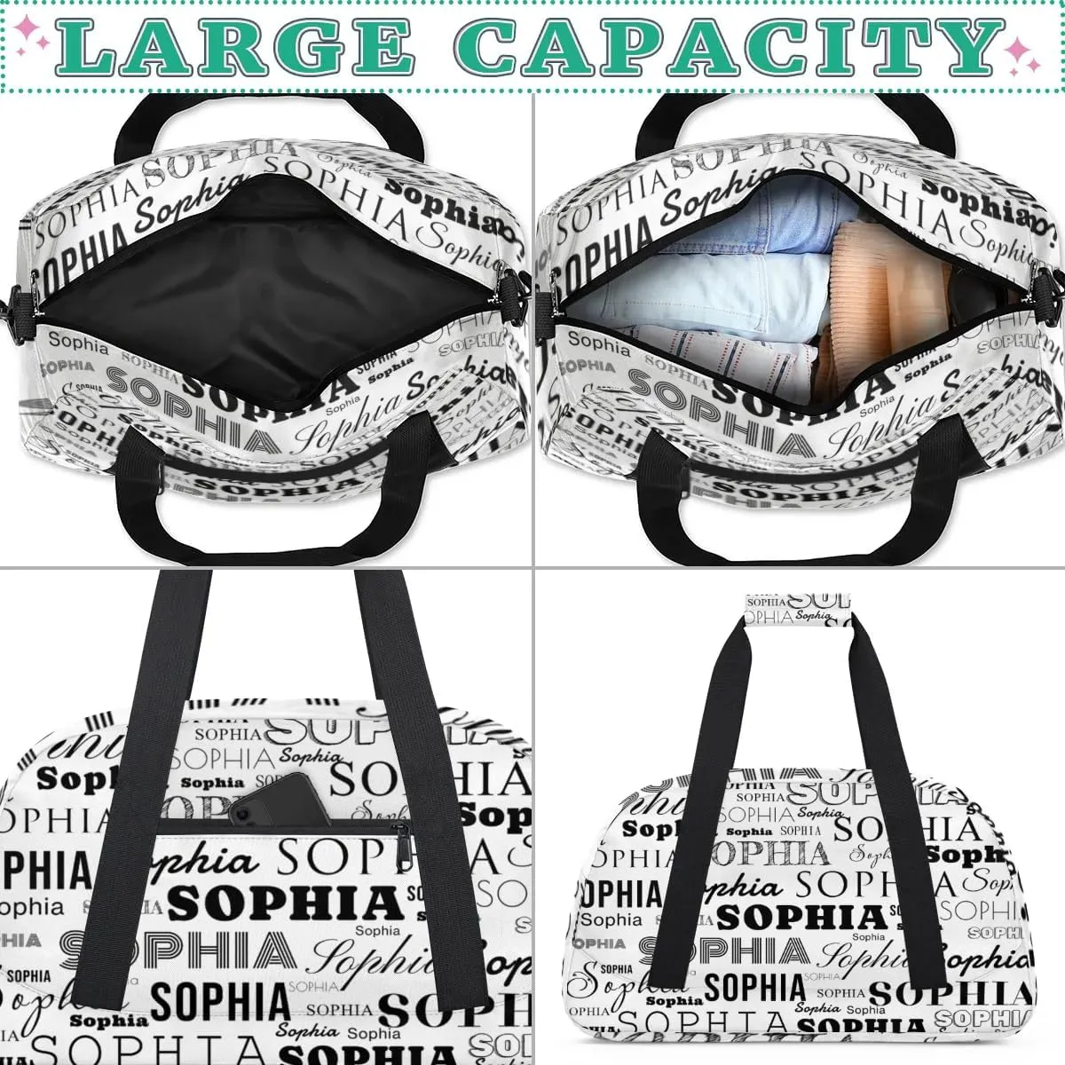 Personalized Duffel Bag Custom Dance Bag for Girls Customized Kids Gymnastics Creative Name Ballet Bag Overnighter Travel Carry on Tote Sport for Boys Backpack White Color