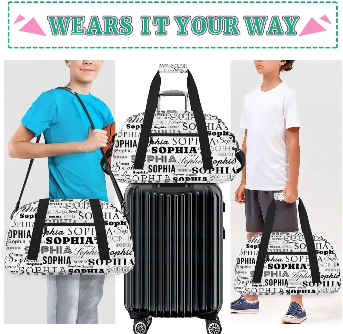 Personalized Duffel Bag Custom Dance Bag for Girls Customized Kids Gymnastics Creative Name Ballet Bag Overnighter Travel Carry on Tote Sport for Boys Backpack White Color