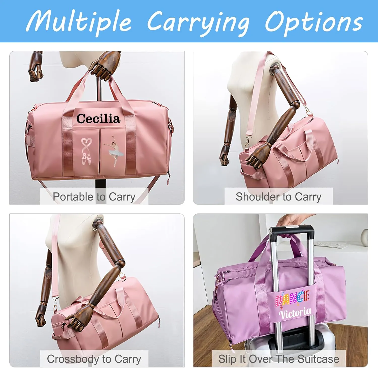 Personalized Duffle Bags with Name Photo Custom Sports Gym Bag Travel with Wet Dry Pockets Shoe Compartment Customizable Duffle Bag for Dance Football Ballet Team Cheer-Cheerleading