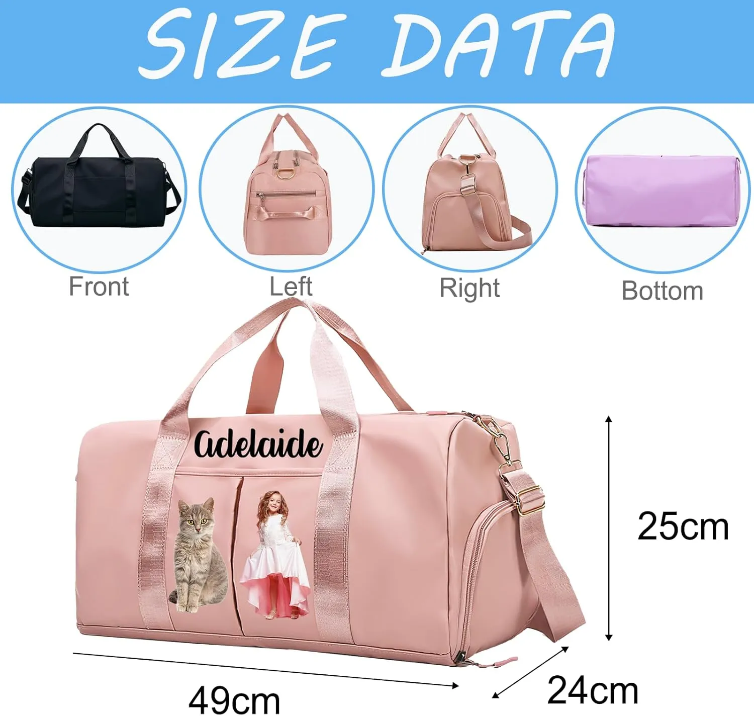 Personalized Duffle Bags with Name Photo Custom Sports Gym Bag Travel with Wet Dry Pockets Shoe Compartment Customizable Duffle Bag for Dance Football Ballet Team Cheer-Cheerleading