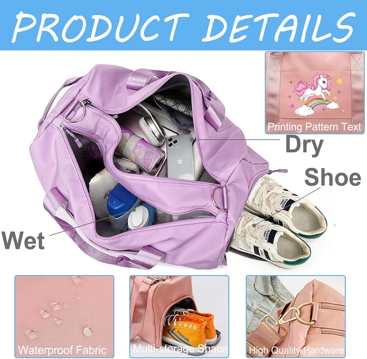 Personalized Duffle Bags with Name Photo Custom Sports Gym Bag Travel with Wet Dry Pockets Shoe Compartment Customizable Duffle Bag for Dance Football Ballet Team Cheer-Cheerleading