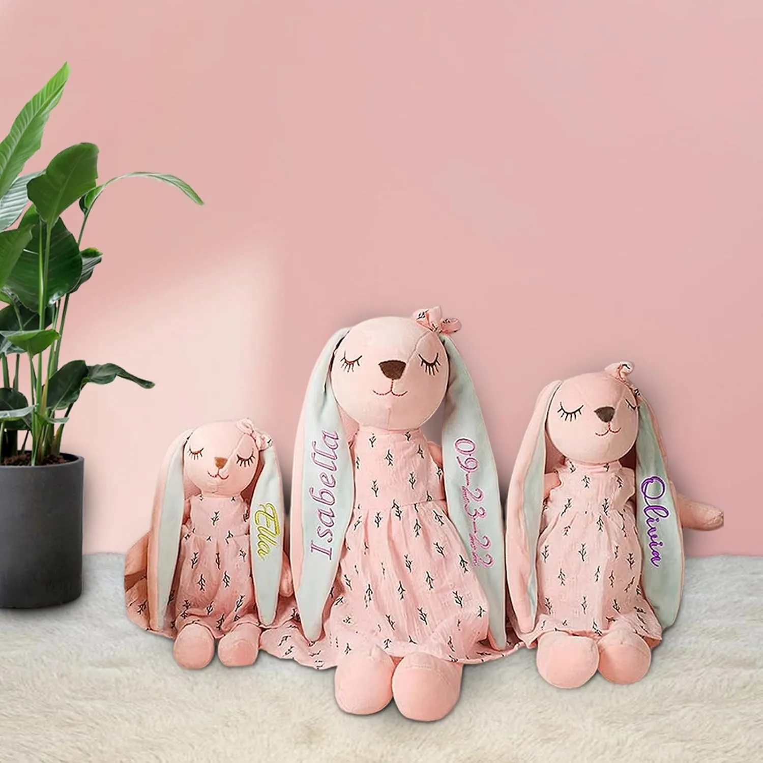 Personalized Easter Bunny Rabbit with Name, HandMade Embroidered Custom Plush Toys, Customized Easter Gifts for Baby Toddler Girl