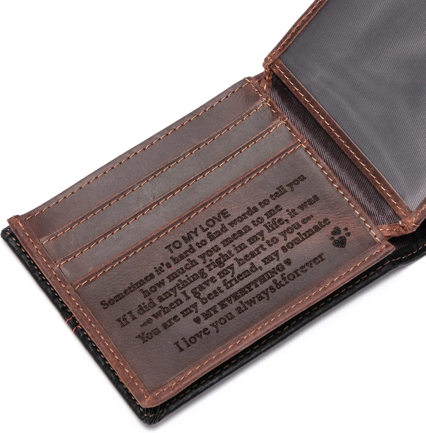 Personalized Engraved Leather Wallet for Boyfriend Husband from Wife Girlfriend - Christmas Anniversary Valentines Day Birthday Wedding - I Love You - Men Custom Bifold Wallets with Romantic Message
