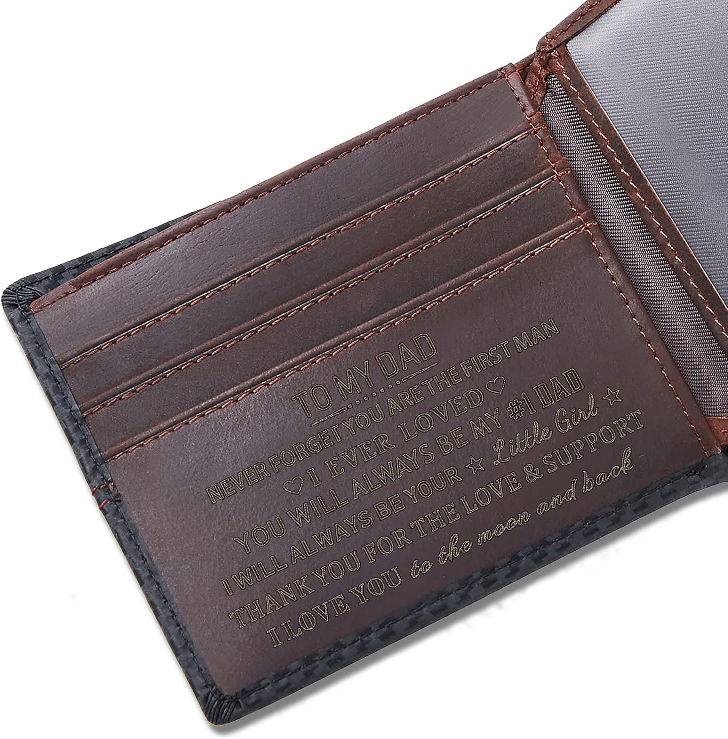 Personalized Engraved Leather Wallet for Dad Daddy from Daughter Kids - Christmas Birthday Fathers Day Thanksgiving Gift - #1 Dad - Men Custom Bifold Wallets with Love Message for Him