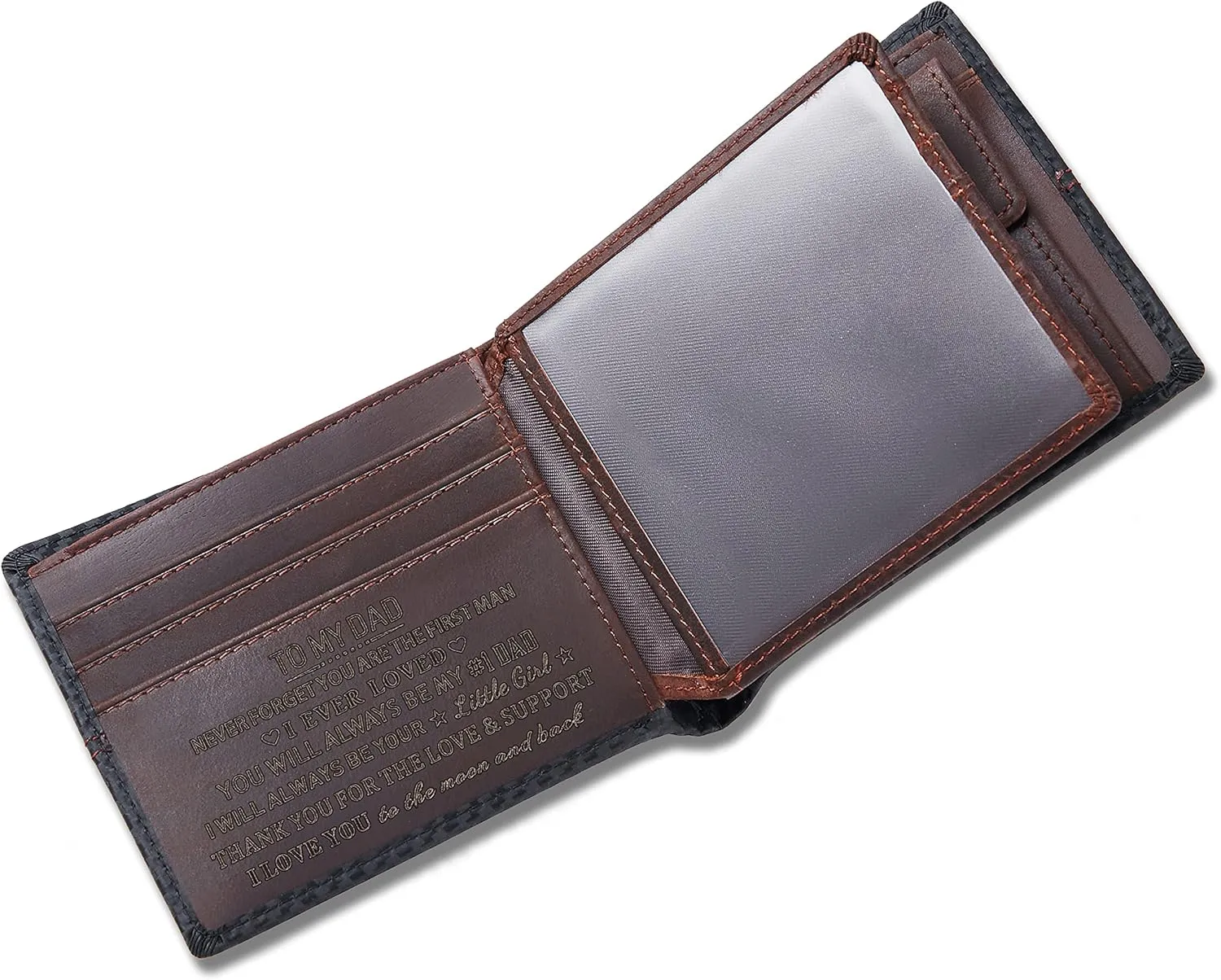 Personalized Engraved Leather Wallet for Dad Daddy from Daughter Kids - Christmas Birthday Fathers Day Thanksgiving Gift - #1 Dad - Men Custom Bifold Wallets with Love Message for Him