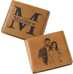 Personalized Engraved Leather Wallet with Picture, Custom Photo Wallet for Men, Gift for Men, Gift for Dad Husband Boyfriend