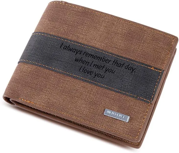Personalized Engraved Wallets for Men, Custom Name Wallet PU Leather Bifold Wallet for Men,Husband,Dad,Son, Personalized Gifts
