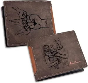 Personalized Fathers Gifts for Dad From kids, Custom Engraved Text & Photo Wallet for Fathers Day, Customize Leather Wallet Gifts for Papa Grandpa Husband