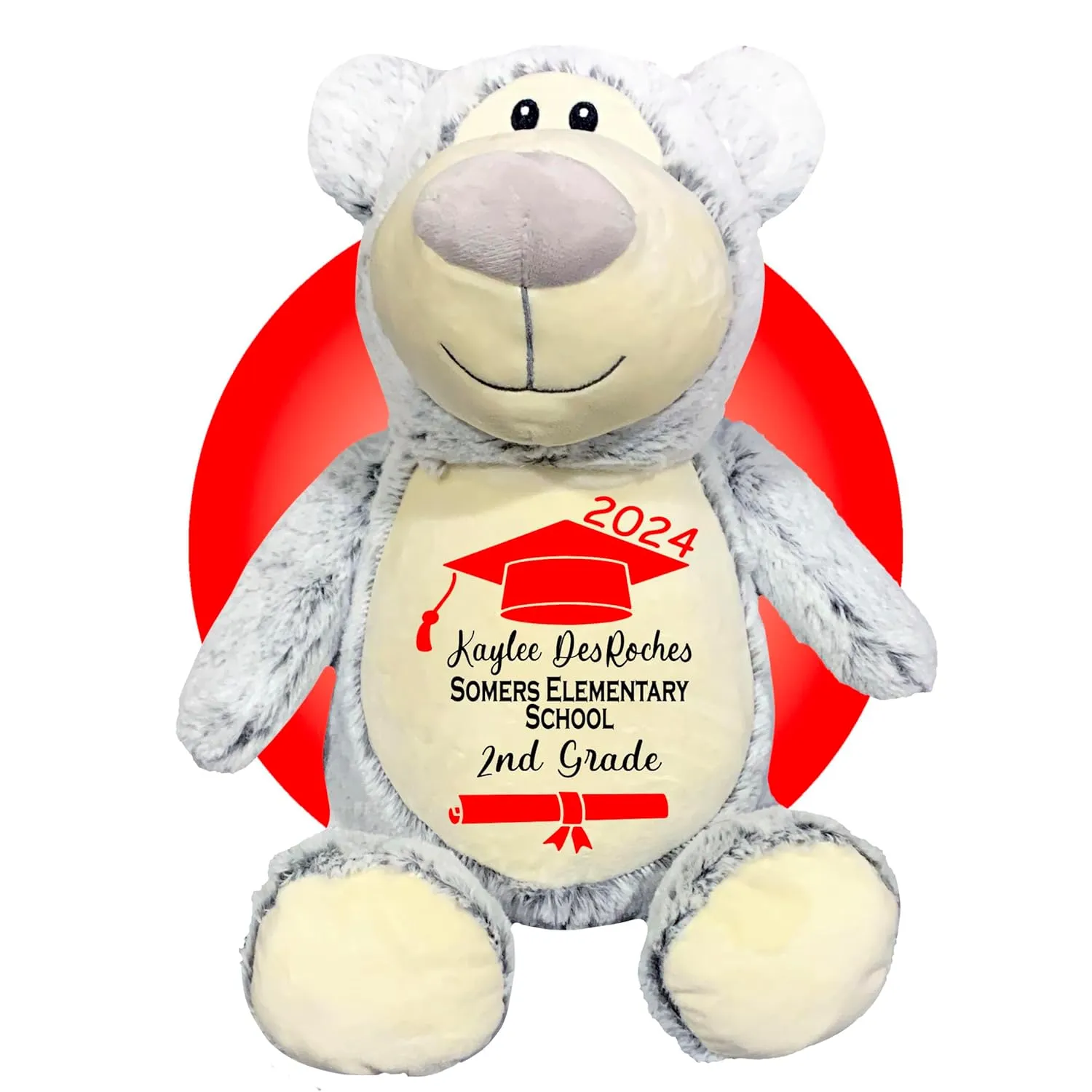 Personalized Graduation Gift - Graduation 17" Grey Teddy Bear with Name - Add Name, School and Date - High School Graduation Gift for Kids - Preschool and Kindergarten Graduation Gifts