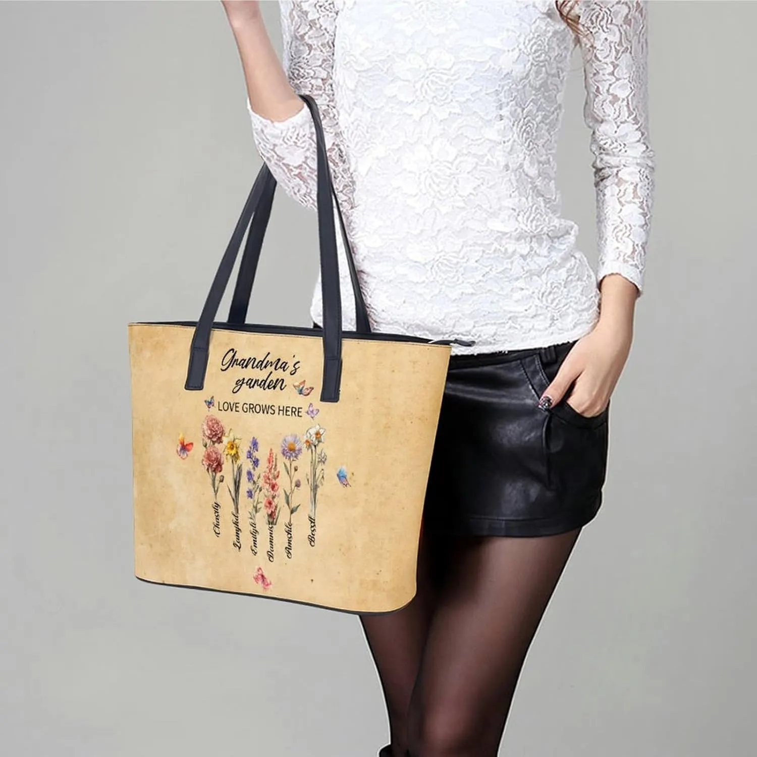 Personalized Grandma Name Single Shoulder Bag Custom 1-15 Name Mom Grandmother Leather Handbag Loving Gifts For Her