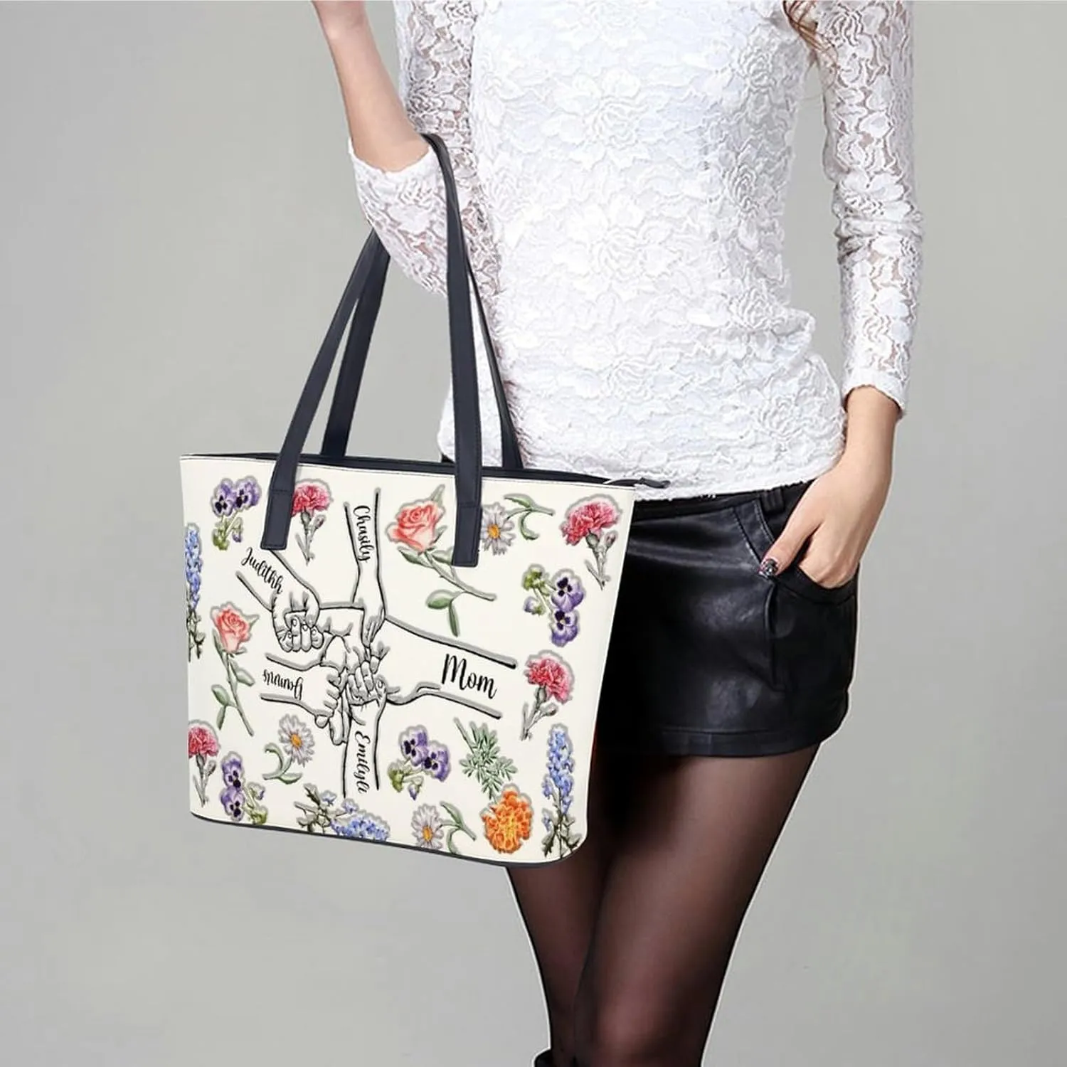Personalized Grandma Name Single Shoulder Bag Custom 1-15 Name Mom Grandmother Leather Handbag Loving Gifts For Her