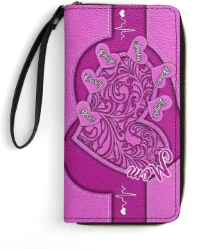 Personalized Grandma's Little Sweethearts Wallet - Custom 1-15 Name Leather Long Wallet - Loving Gift For Mother, Mom - Birthday, Christmas, Mothers Day (Style 10)