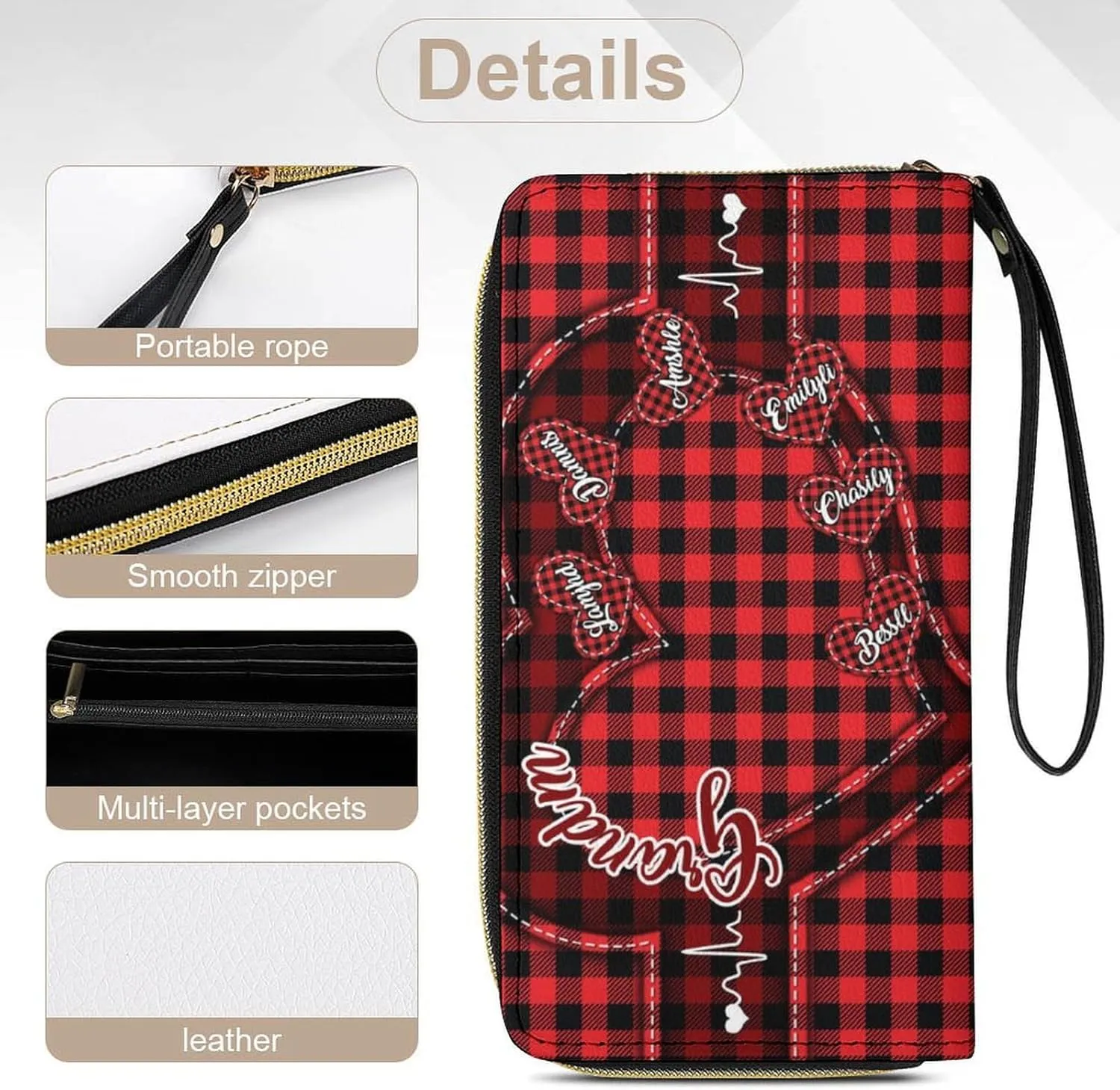 Personalized Grandma's Little Sweethearts Wallet - Custom 1-15 Name Leather Long Wallet - Loving Gift For Mother, Mom - Birthday, Christmas, Mothers Day (style 11)