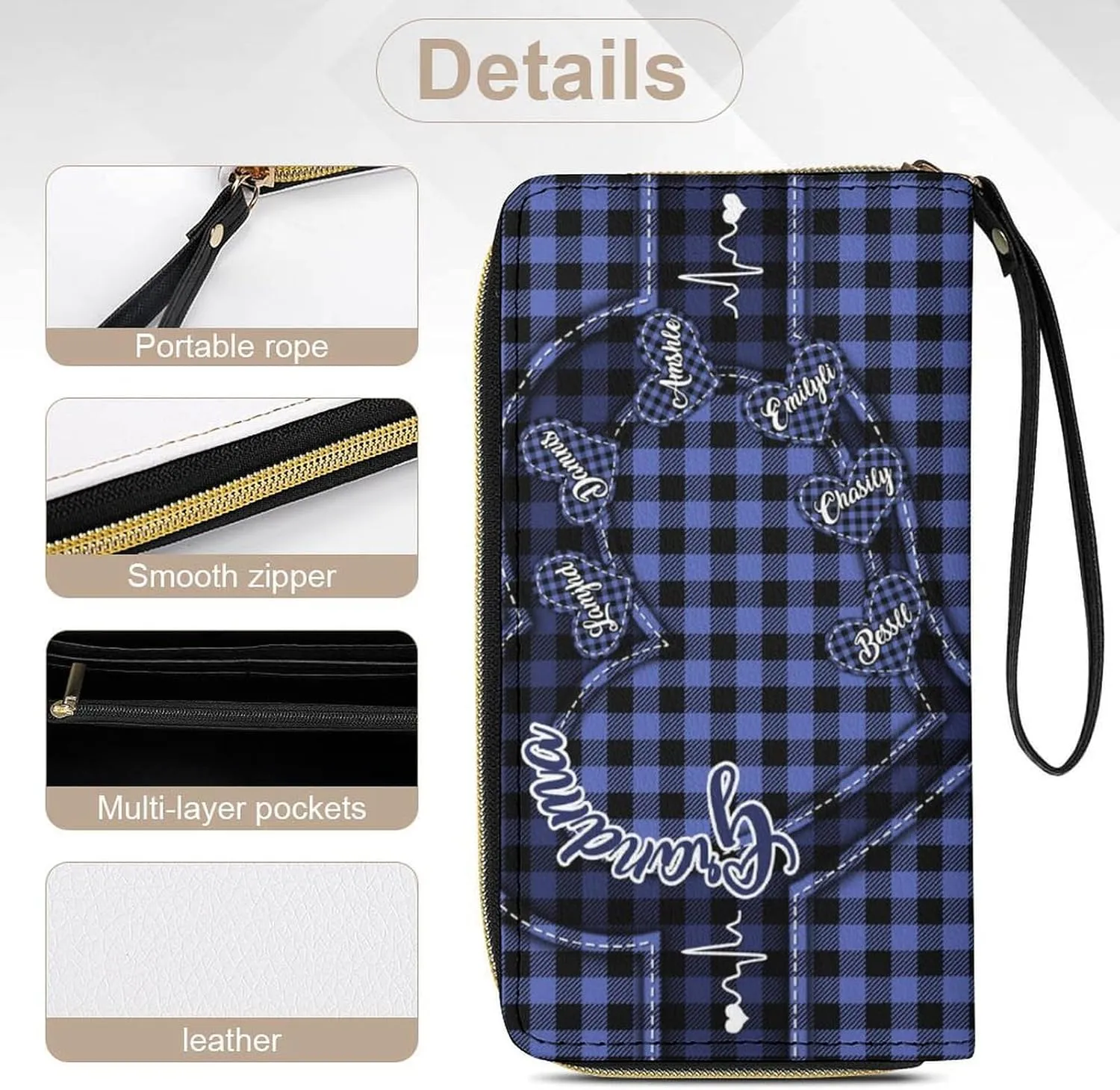 Personalized Grandma's Little Sweethearts Wallet - Custom 1-15 Name Leather Long Wallet - Loving Gift For Mother, Mom - Birthday, Christmas, Mothers Day (Style 13)