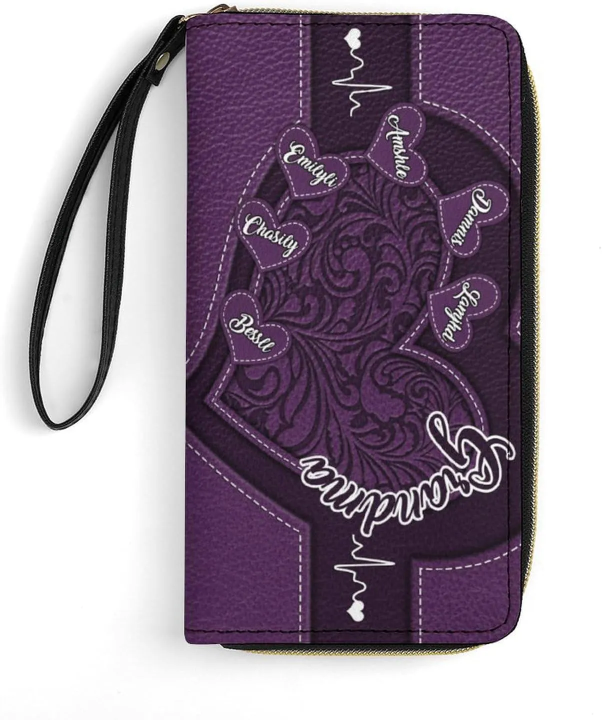 Personalized Grandma's Little Sweethearts Wallet - Custom 1-15 Name Leather Long Wallet - Loving Gift For Mother, Mom - Birthday, Christmas, Mothers Day (Style 2)