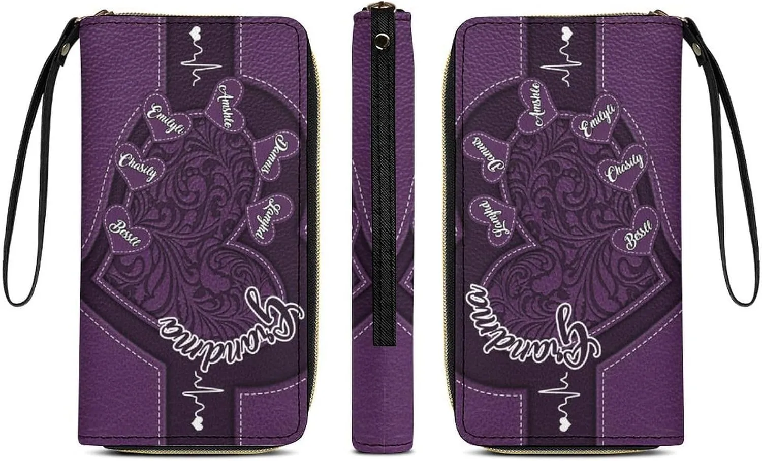 Personalized Grandma's Little Sweethearts Wallet - Custom 1-15 Name Leather Long Wallet - Loving Gift For Mother, Mom - Birthday, Christmas, Mothers Day (Style 2)