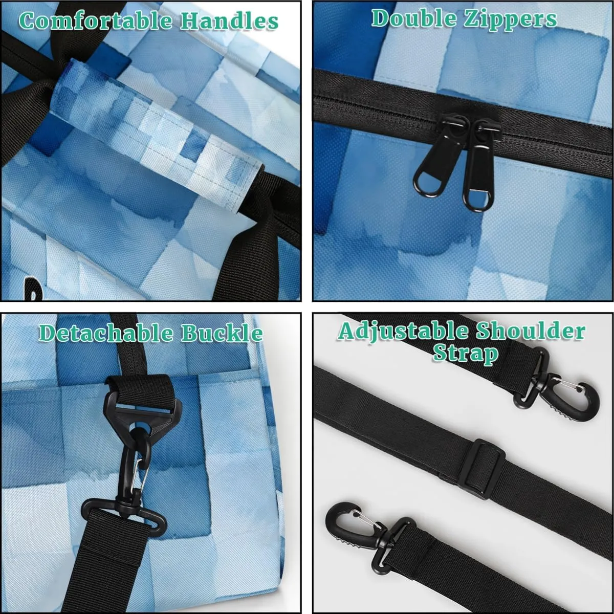 Personalized Gym Bag for Boys, Custom Sport Gym Taekwondo Silhouette Cheerleading Duffel Bag Weekender Fitness Bags Travel Duffel Bag, Taekwando Watercolor Blue Geometric Square