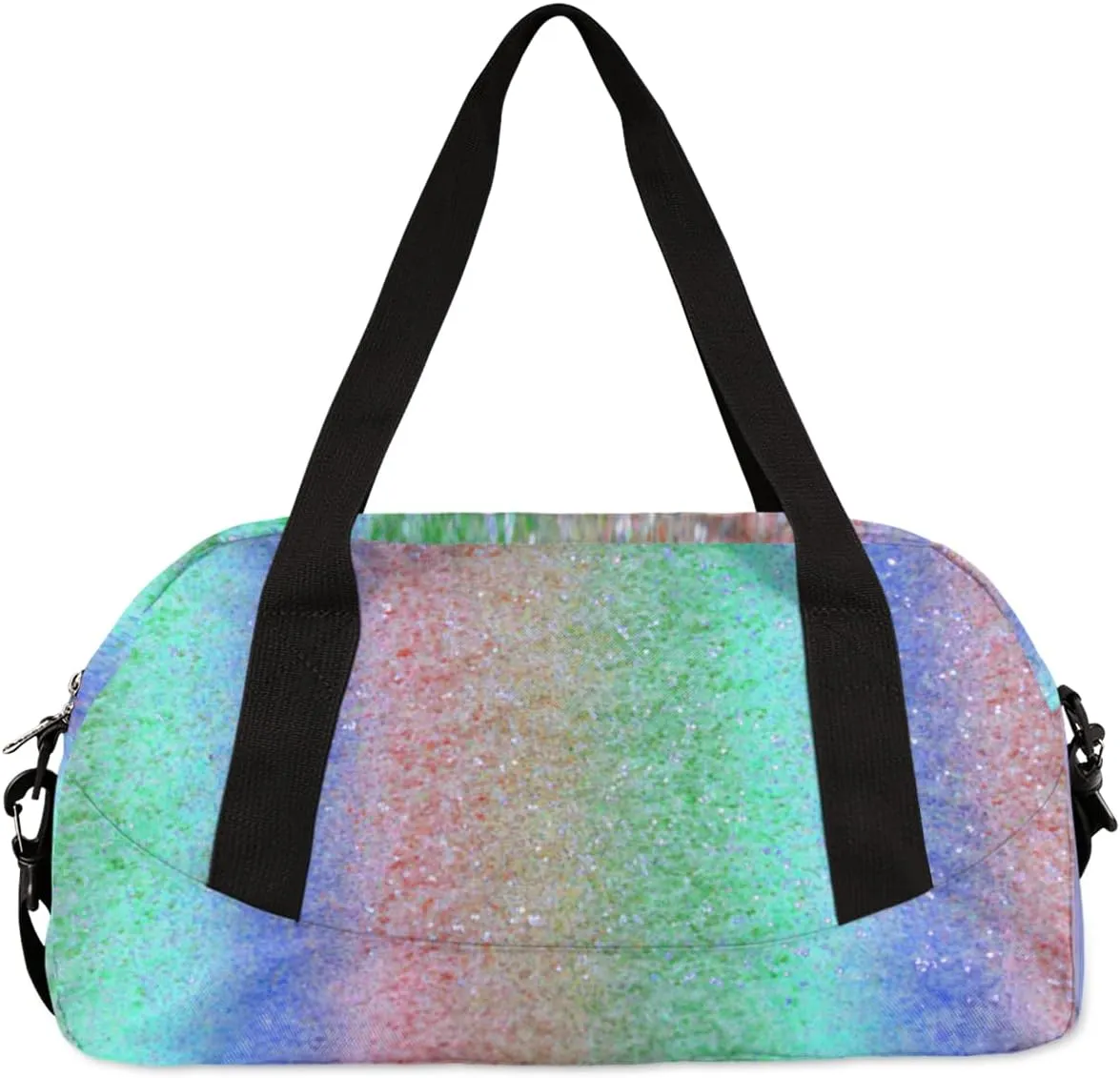 Personalized Gymnast Bag for Girl, Sport Duffel Bag Dance Bag Customized Travel Duffle Bag with Name Overnight Weekender Bag Perform Cheer Bag, Green Blue Coloful Bling Glitters