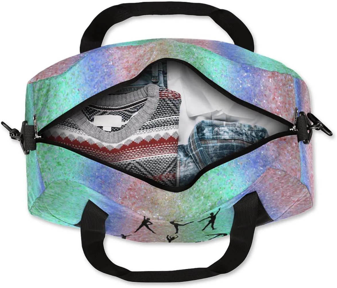 Personalized Gymnast Bag for Girl, Sport Duffel Bag Dance Bag Customized Travel Duffle Bag with Name Overnight Weekender Bag Perform Cheer Bag, Green Blue Coloful Bling Glitters