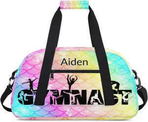 Personalized Gymnast Bag Girls, Custom Name Carry On Weekender Gymnastics Dance Bag for Women Travel Business Trip, Colorful Mermaid Pattern