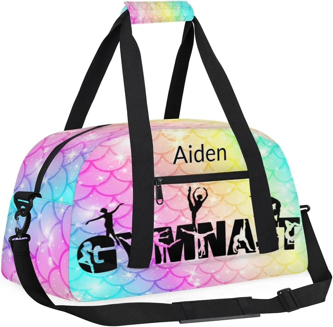 Personalized Gymnast Bag Girls, Custom Name Carry On Weekender Gymnastics Dance Bag for Women Travel Business Trip, Colorful Mermaid Pattern