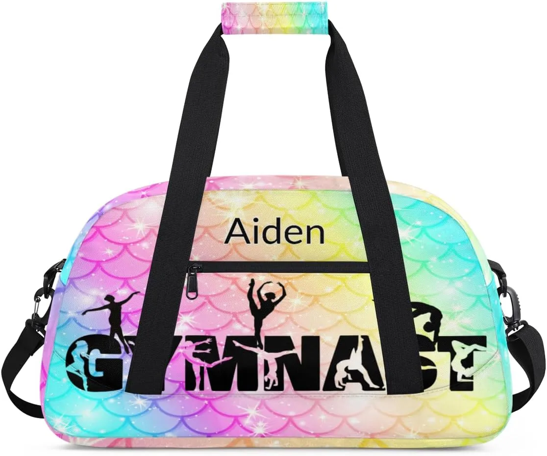 Personalized Gymnast Bag Girls, Custom Name Carry On Weekender Gymnastics Dance Bag for Women Travel Business Trip, Colorful Mermaid Pattern