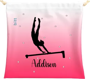 Personalized Gymnastics Grip Bag with Gymnast on Bars in Ombre Colors - Customized Bag with Crystals Option Drawstring Bag