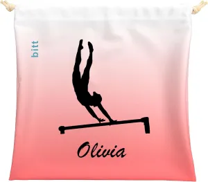 Personalized Gymnastics Grip Bag with Gymnast on Bars in Ombre Colors - Customized Bag with Crystals Option Drawstring Bag