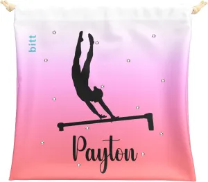Personalized Gymnastics Grip Bag with Gymnast on Bars in Ombre Colors - Customized Bag with Crystals Option Drawstring Bag