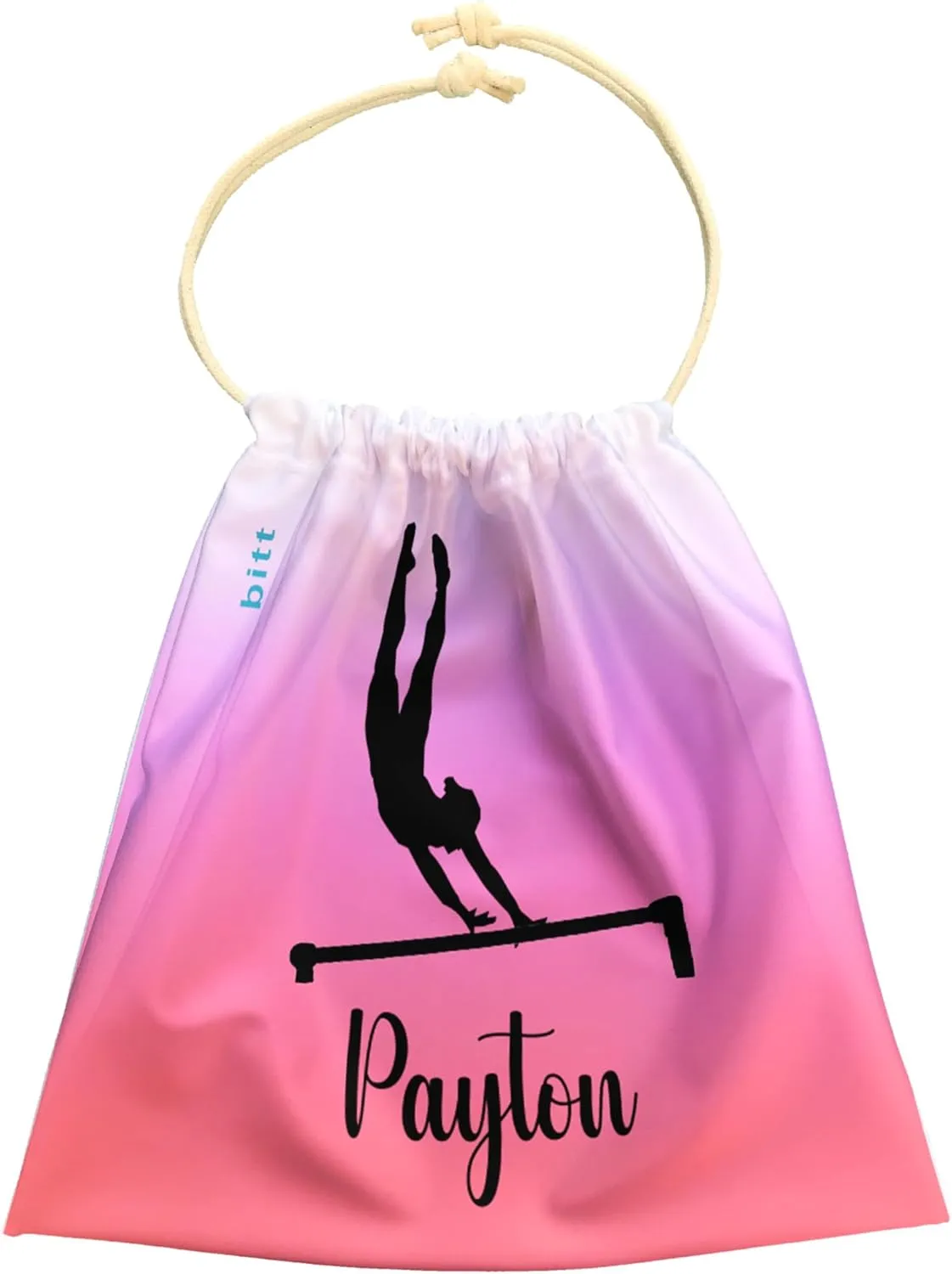 Personalized Gymnastics Grip Bag with Gymnast on Bars in Ombre Colors - Customized Bag with Crystals Option Drawstring Bag