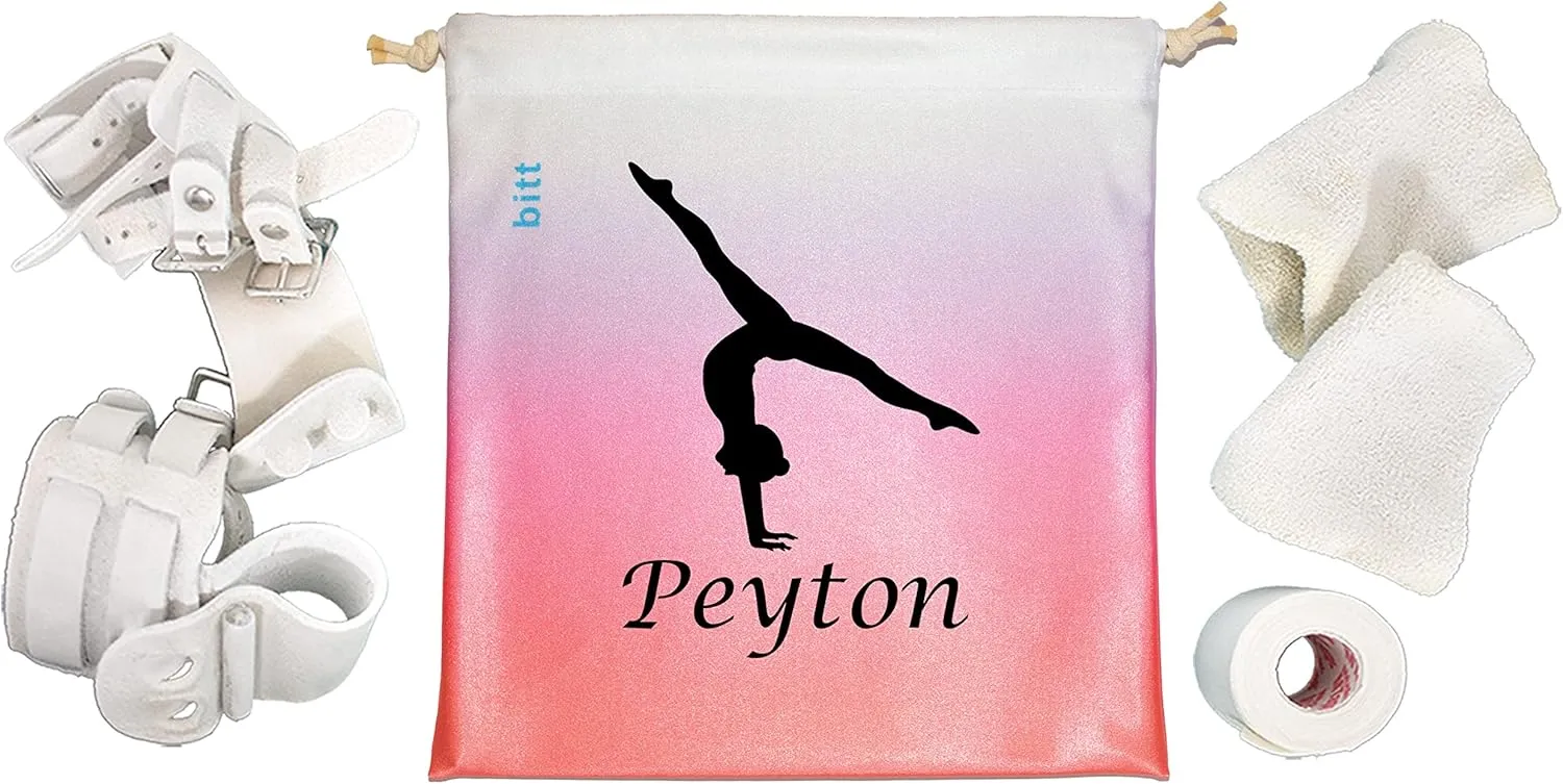 Personalized Gymnastics Grip Bag with Split Handstand in Ombre Colors - Customized Bag with Crystals Option