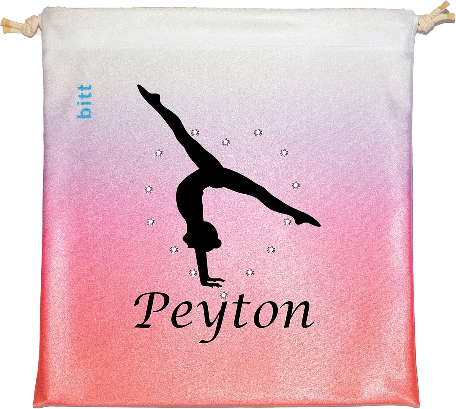 Personalized Gymnastics Grip Bag with Split Handstand in Ombre Colors - Customized Bag with Crystals Option