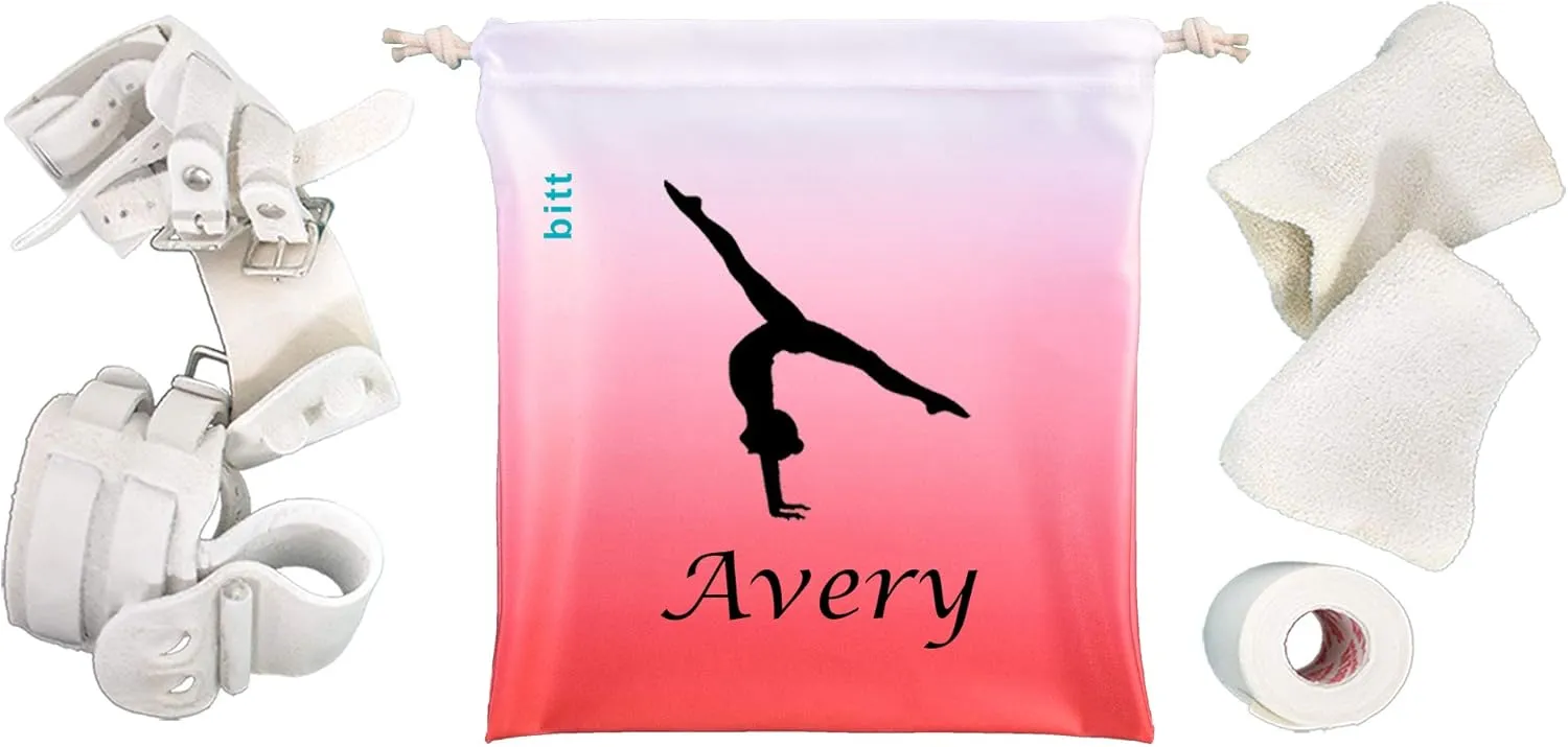 Personalized Gymnastics Grip Bag with Split Handstand in Ombre Colors - Customized Bag with Crystals Option