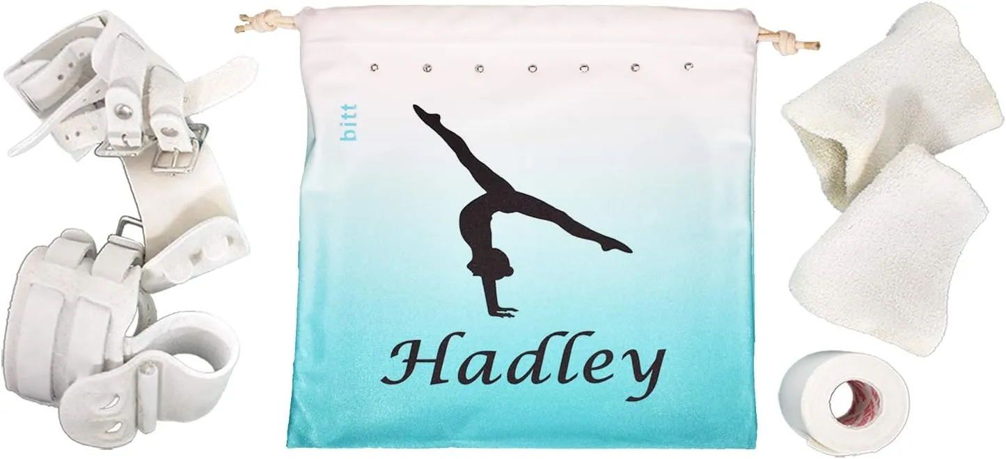 Personalized Gymnastics Grip Bag with Split Handstand in Ombre Colors - Customized Bag with Crystals Option