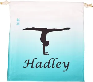 Personalized Gymnastics Grip Bag with Split Handstand Variation in Ombre Colors - Customized Bag with Swarovski Crystals Option (Teal Ombre)