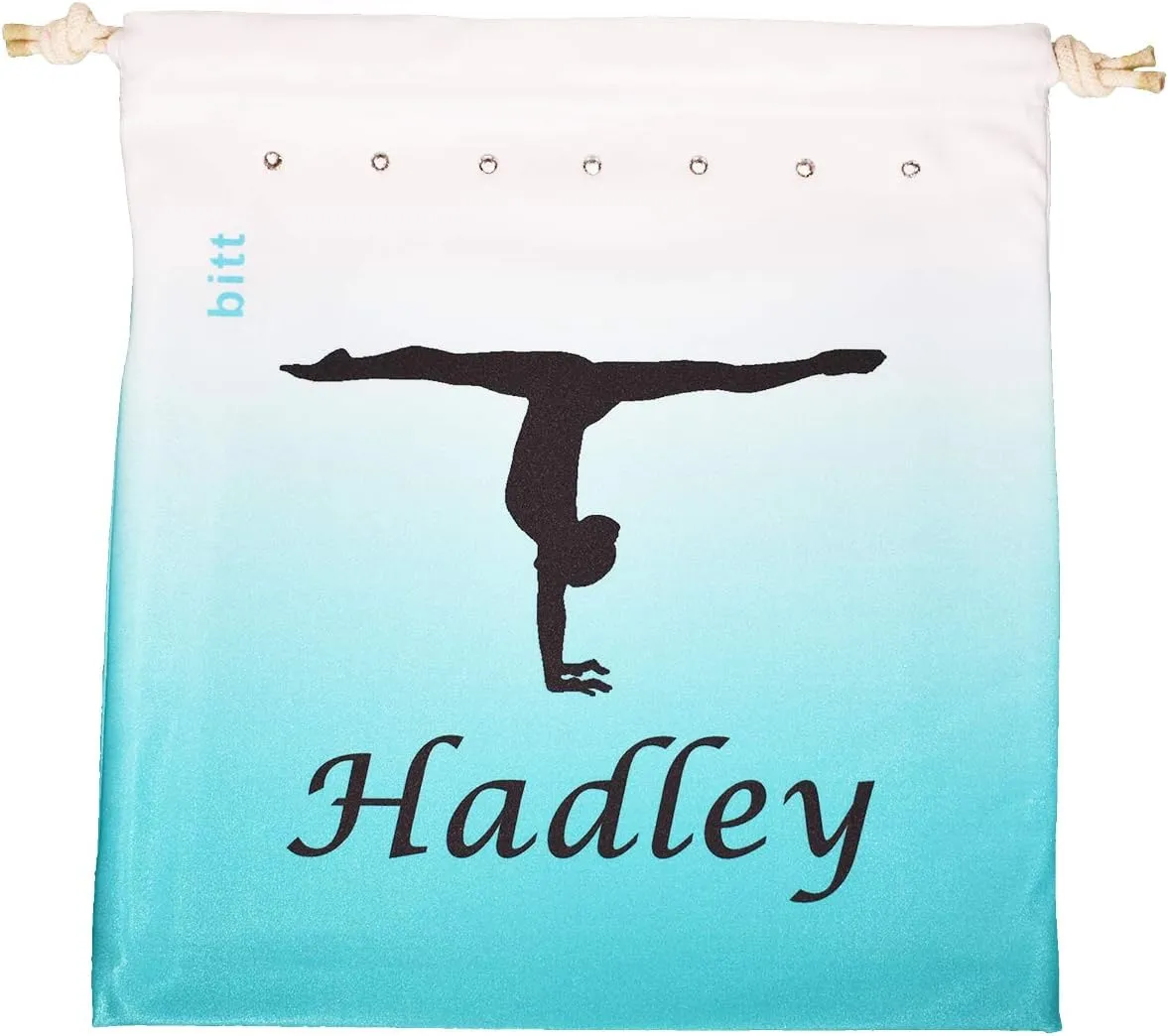 Personalized Gymnastics Grip Bag with Split Handstand Variation in Ombre Colors - Customized Bag with Swarovski Crystals Option (Teal Ombre)