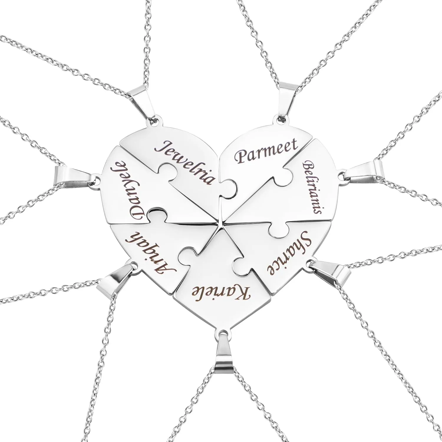 Personalized Heart Puzzle Necklace Custom Name Necklace Heart Shape Necklace for Love Best Friends Family Personalized 2-12 Names Necklace Mother's Day Birthday Gifts
