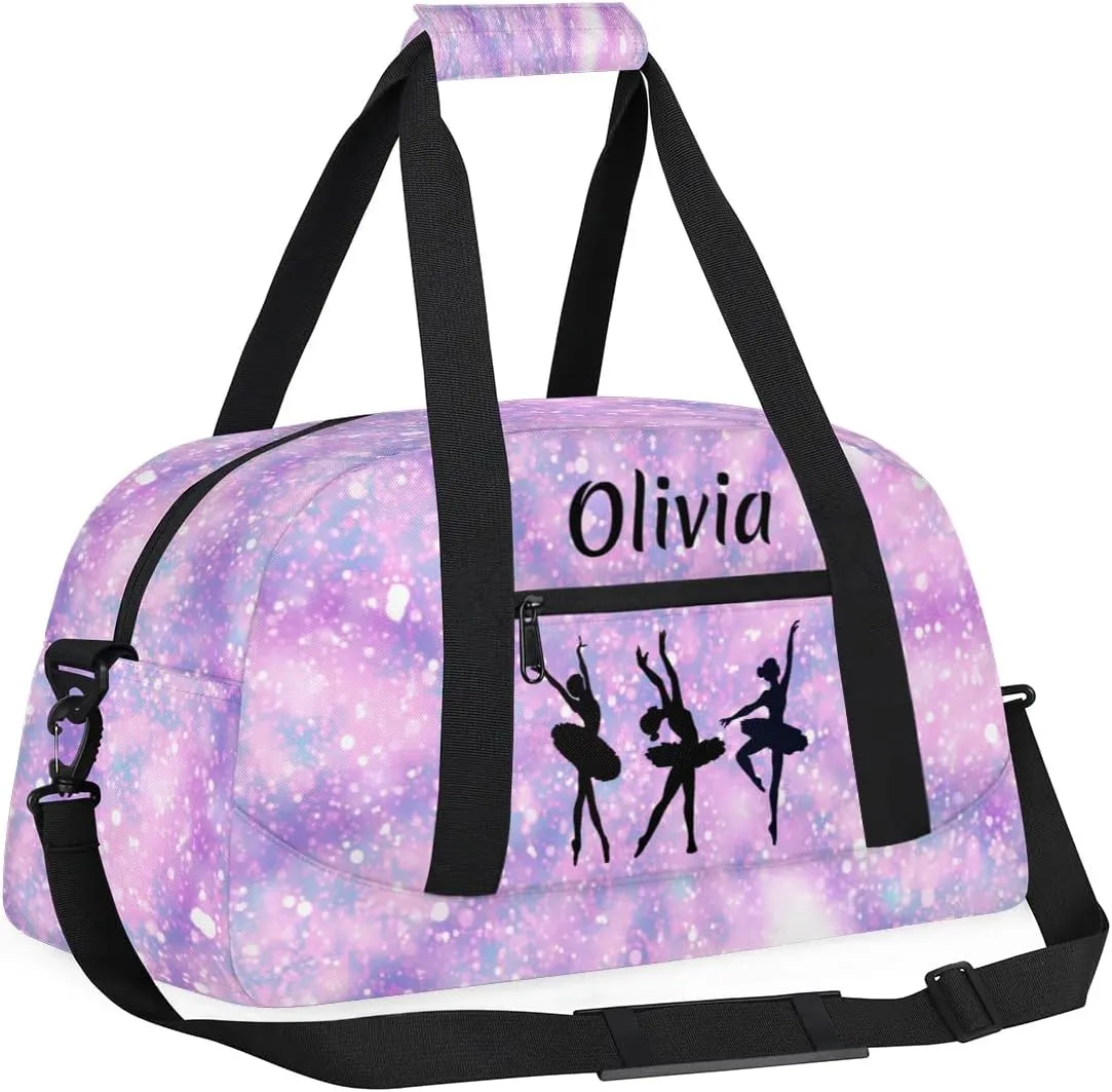 Personalized Kids Duffle Bag Dance Bag for Girls, Custom Sport Gym Bag with Name, Fit School Practice, or Overnight Weekender Travel Glitter Tie Dye