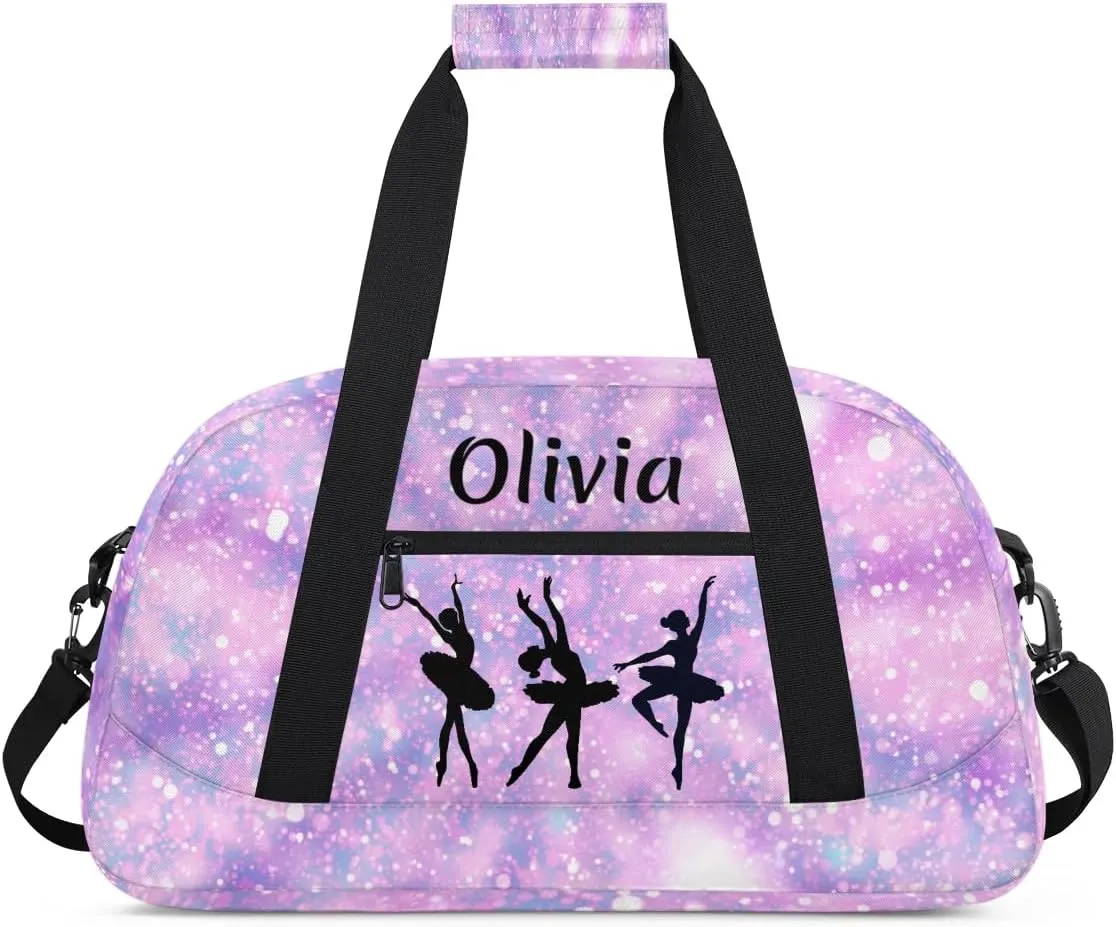 Personalized Kids Duffle Bag Dance Bag for Girls, Custom Sport Gym Bag with Name, Fit School Practice, or Overnight Weekender Travel Glitter Tie Dye