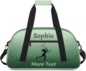 Personalized Kids Duffle Bag for Girls, Custom Sport Gym Bag with Name, Fit School Practice, or Overnight Weekender Travel Green Badminton
