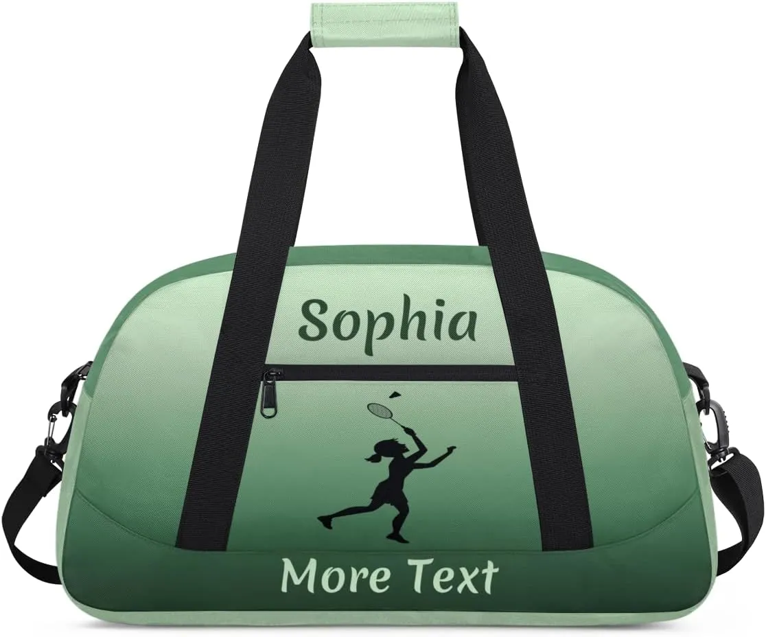 Personalized Kids Duffle Bag for Girls, Custom Sport Gym Bag with Name, Fit School Practice, or Overnight Weekender Travel Green Badminton