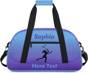 Personalized Kids Gym Bag for Girls Custom Name Sports Duffel Bag Weekender Overnight Travel Bags Purple Badminton Gifts