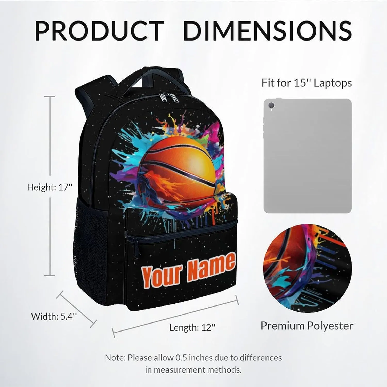 Personalized Kids School Backpack for Boys Girls, Basketball Backpack for School Primary, 17 Inch Custom Sport Backpack with Adjustable Straps, Durable, Lightweight, Large Capacity